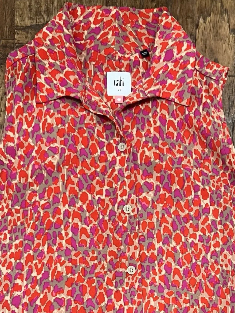 CAbi Heartbreaker Sleeveless Top Button-Up Blouse Red Leopard Print Style 3270